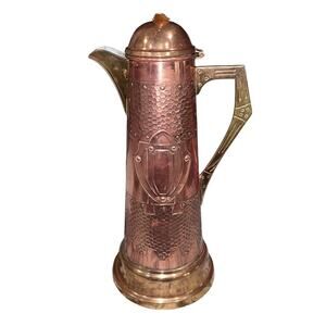 Antique Hammered Copper Brass Claret Wine Jug Ewer Pitcher Art Deco